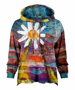 Lily | Blue & Mauve Brushstroke Floral Loose-Fit Pocket Hoodie - Women & Plus