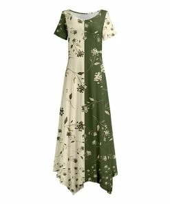 Lily | Olive & Cream Floral Color Block Handkerchief Maxi Dress - Women