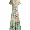 Lily | Cream & Mint Floral Belted Surplice Maxi Dress - Women