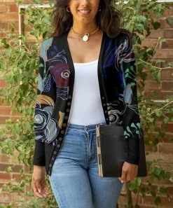 Lily | Black & Gray Floral Snap-Button Cardigan - Women & Plus