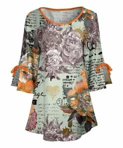 Lily | Mint & Orange Floral Bow-Sleeve Scoop Neck Tunic - Plus