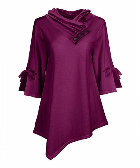 Lily | Purple Button-Accent Shawl-Collar Tunic - Plus 1 Lily | Purple Button-Accent Shawl-Collar Tunic - Plus