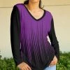 Lily | Black & Purple Striated Ombré Long-Sleeve V-Neck Tunic - Women