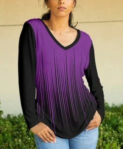 Lily | Black & Purple Striated Ombré Long-Sleeve V-Neck Tunic - Women