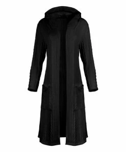 Lily | Black Pocket Hooded Open Duster - Women