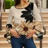 Lily | Beige & Black Floral Trumpet-Sleeve Boatneck Tunic - Plus