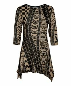 Lily | Black & Beige Geometric Sidetail Tunic - Plus