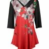 Lily | Red & Black Floral V-Neck Tunic - Women