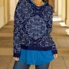 Lily | Navy & Blue Arabesque Slit-Hem Long-Sleeve Tunic - Women