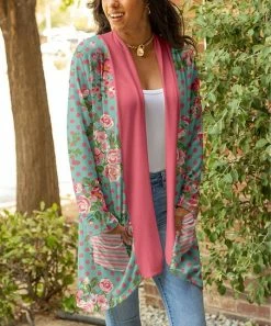 Lily | Pink & Teal Floral Cardigan - Women & Plus