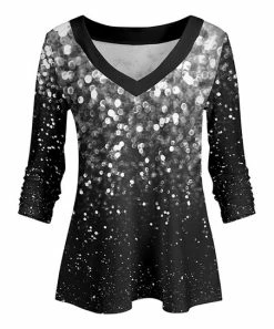 Lily | Black & White Glitter Print V-Neck Tunic - Women