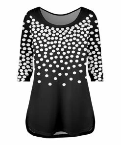 Lily | Black & White Polka Dot Scoop Neck Three-Quarter Sleeve Tunic - Women