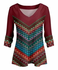 Lily | Red & Teal Chevron V-Neck Tunic - Women