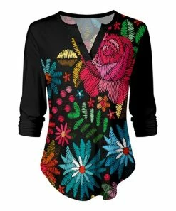 Lily | Black & Pink Floral Notch Neck Top - Women