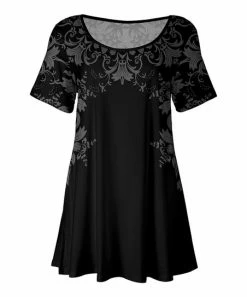 Lily | Black & Gray Arabesque Scoop Neck Tunic - Plus