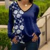 Lily | Blue & White Floral Long-Sleeve V-Neck Tunic - Women
