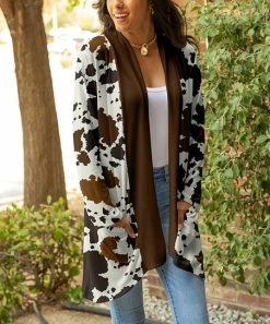 Lily | Brown & White Cow Cardigan - Women