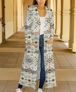 Lily | White Multicolor Geometric Duster - Women