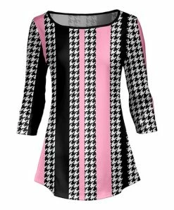 Lily | Black & Pink Houndstooth Stripe Three-Quarter Sleeve Tunic - Plus