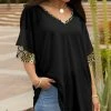 Lily | Black & Beige Snake-Contrast Layered Ruffle-Sleeve V-Neck Tunic - Plus