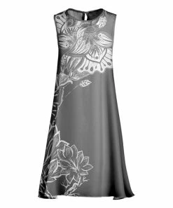 Lily | Gray & White Bold Floral Sleeveless A-Line Dress - Women