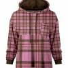 Lily | Pink & Brown Tartan Chest-Pocket Hoodie - Women