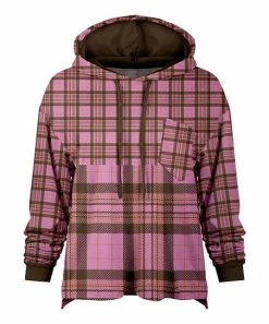 Lily | Pink & Brown Tartan Chest-Pocket Hoodie - Women