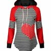 Lily | Black & Red Stripe Heart Drawstring Curved-Hem Hoodie - Women