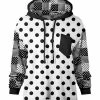 Lily | White & Black Polka Dot Patchwork Chest-Pocket Hoodie - Women
