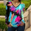 Lily | Black & Aqua Floral Long-Sleeve V-Neck Tunic - Women & Plus