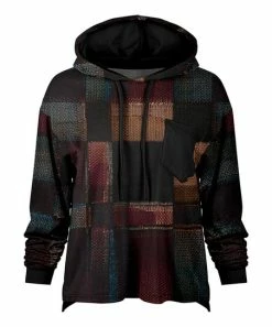 Lily | Black & Red Patchwork Chest-Pocket Hoodie - Plus
