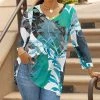 Lily | Teal & Yellow Foliage Three-Quarter Sleeve Tunic - Plus