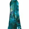 Lily | Aqua & Teal Abstract Peacock Feather Yoke Dress - Women
