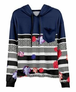 Lily | Navy & Black Floral Stripe Chest-Pocket Hoodie - Women