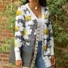 Lily | Gray & White Floral Snap-Button Cardigan - Women & Plus