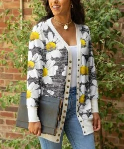 Lily | Gray & White Floral Snap-Button Cardigan - Women & Plus