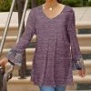Lily | Purple Camo V-Neck Bell-Sleeve Tunic - Women