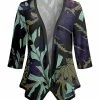 Lily | Purple & Mint Abstract Three-Quarter Sleeve Open Cardigan - Women
