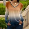 Lily | Orange & Navy Ombré V-Neck Long-Sleeve Tunic - Plus