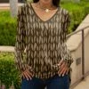 Lily | Brown & Beige Ikat V-Neck Long-Sleeve Tunic - Women