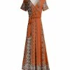 Lily | Orange & White Geometric Tie-Front Maxi Dress - Women