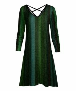 Lily | Black & Green Stripe V-Neck Shift Dress - Women