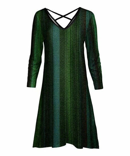 Lily | Black & Green Stripe V-Neck Shift Dress - Women 1 Lily | Black & Green Stripe V-Neck Shift Dress - Women