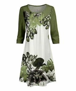 Lily | Green & White Floral Crewneck Shift Dress - Women