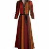 Lily | Red & Gold Stripe Button-Front Tie-Front Maxi Dress - Women