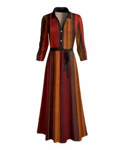 Lily | Red & Gold Stripe Button-Front Tie-Front Maxi Dress - Women