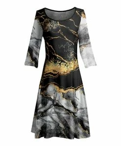 Lily | Black & Gold Abstract Crewneck Shift Dress - Women & Plus