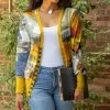 Lily | Gold & Blue Floral Snap-Button Cardigan - Plus