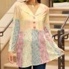 Lily | Cream & Rose Floral Color Block Collared Swing Tunic - Plus