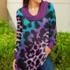 Lily | Purple & Turquoise Leopard Cowl Neck Tunic - Plus